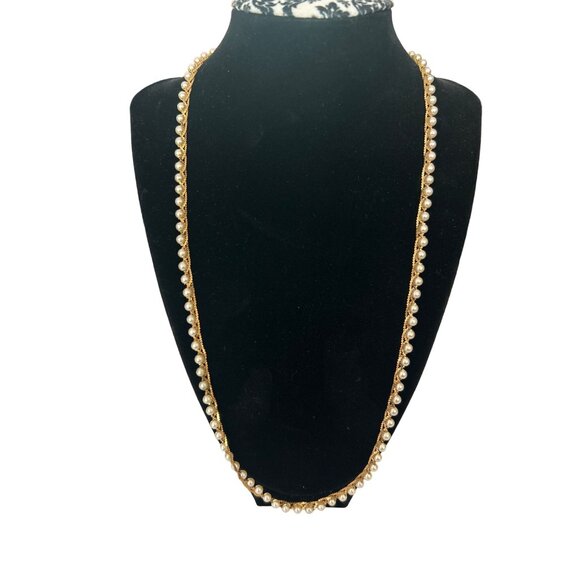Vintage Napier Faux Pearl & Gold-Tone Chain Necklace, 24” - Picture 1 of 5